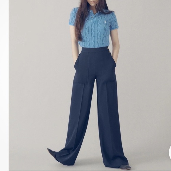 Polo by Ralph Lauren Women's High Waisted Nautical Wide Leg Blue Trousers - Picture 1 of 7